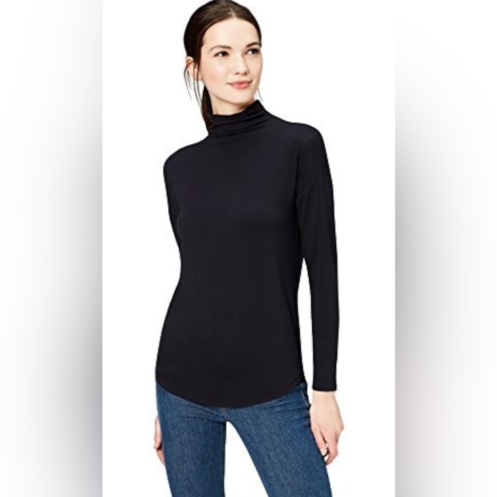 Amazon Daily Ritual Ladies Black Mock Neck Long Sleeve Tissue T Shirt Size Small